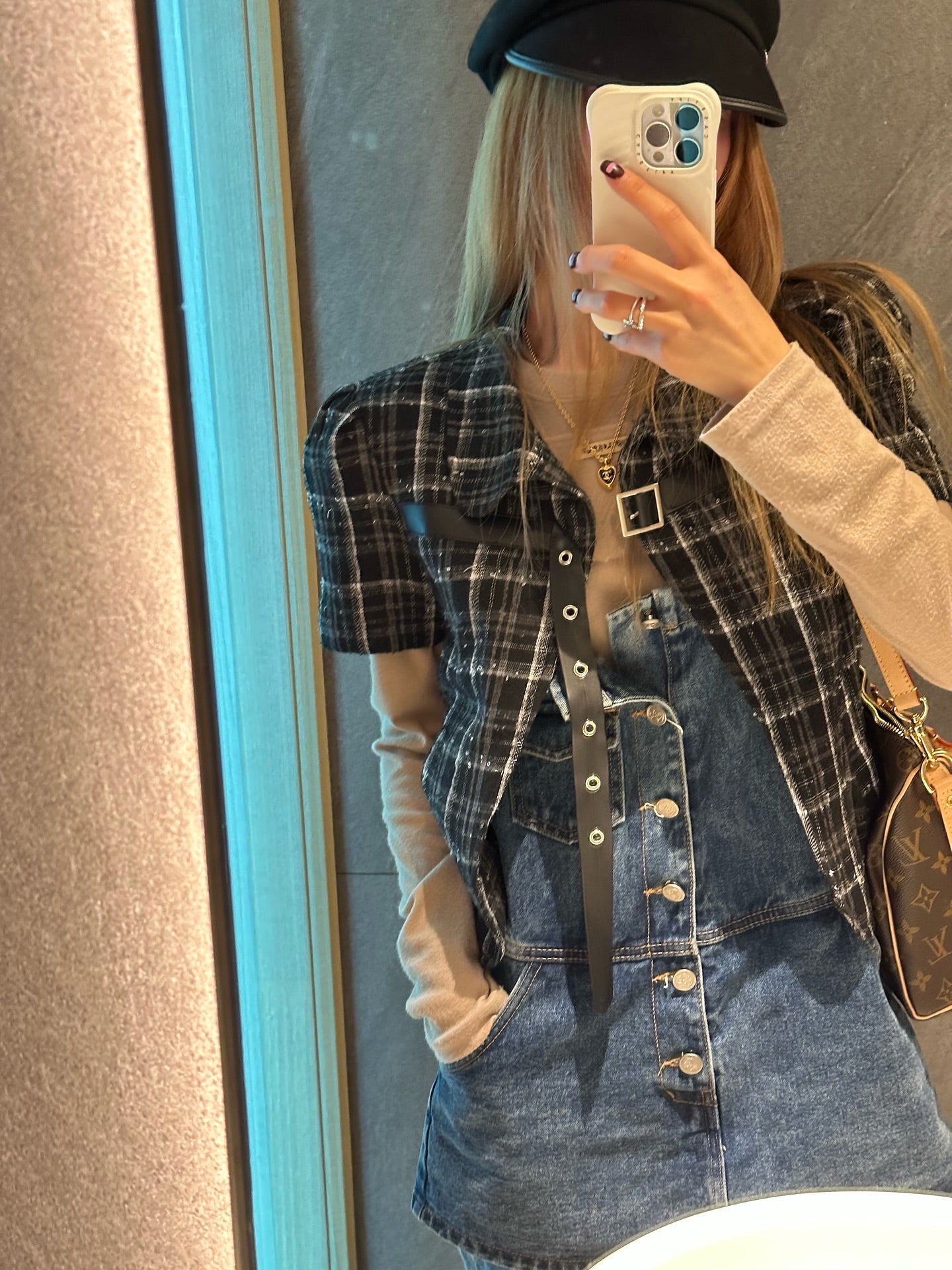 翻領格紋設計感小香風短袖外套