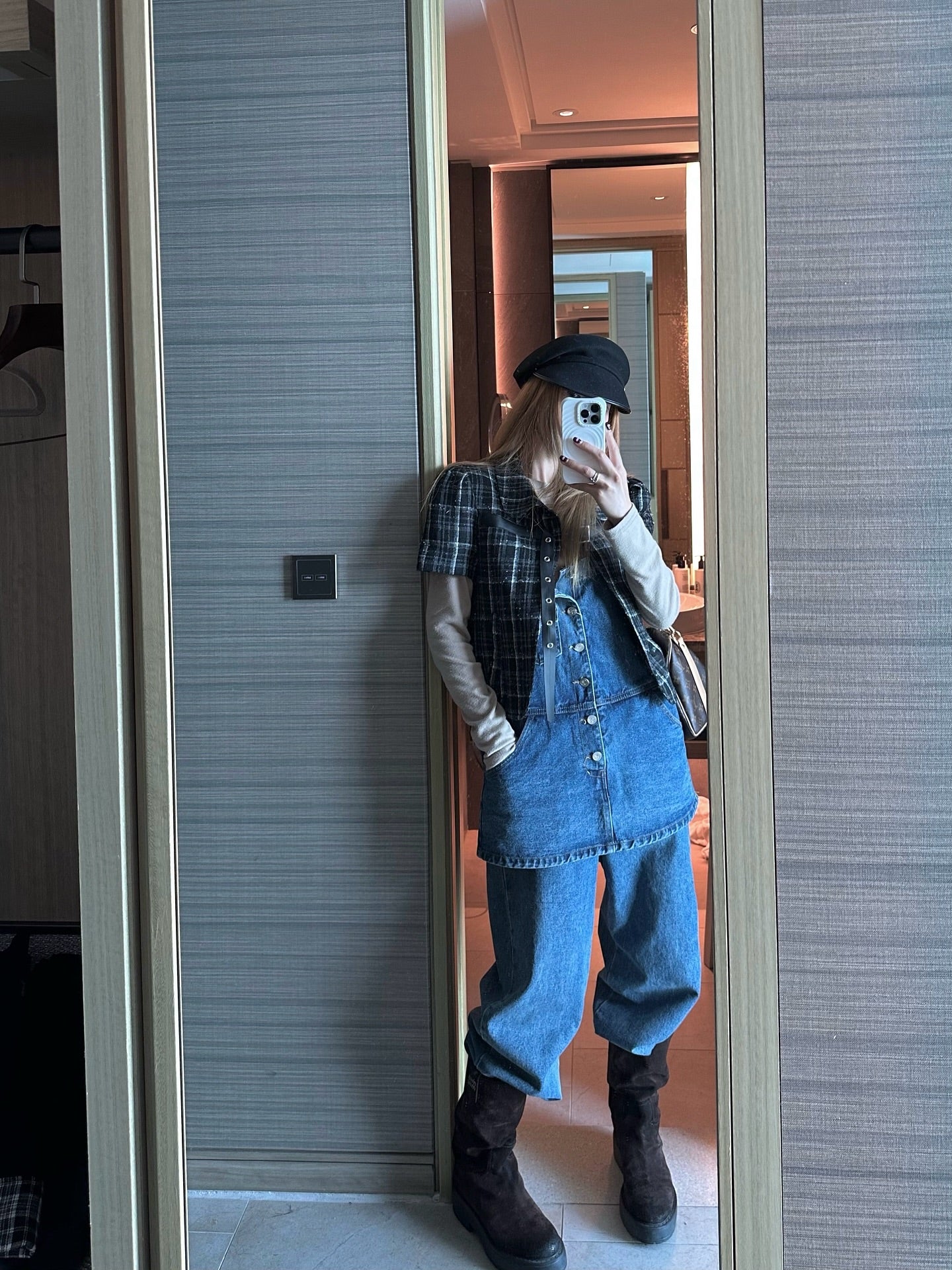 翻領格紋設計感小香風短袖外套