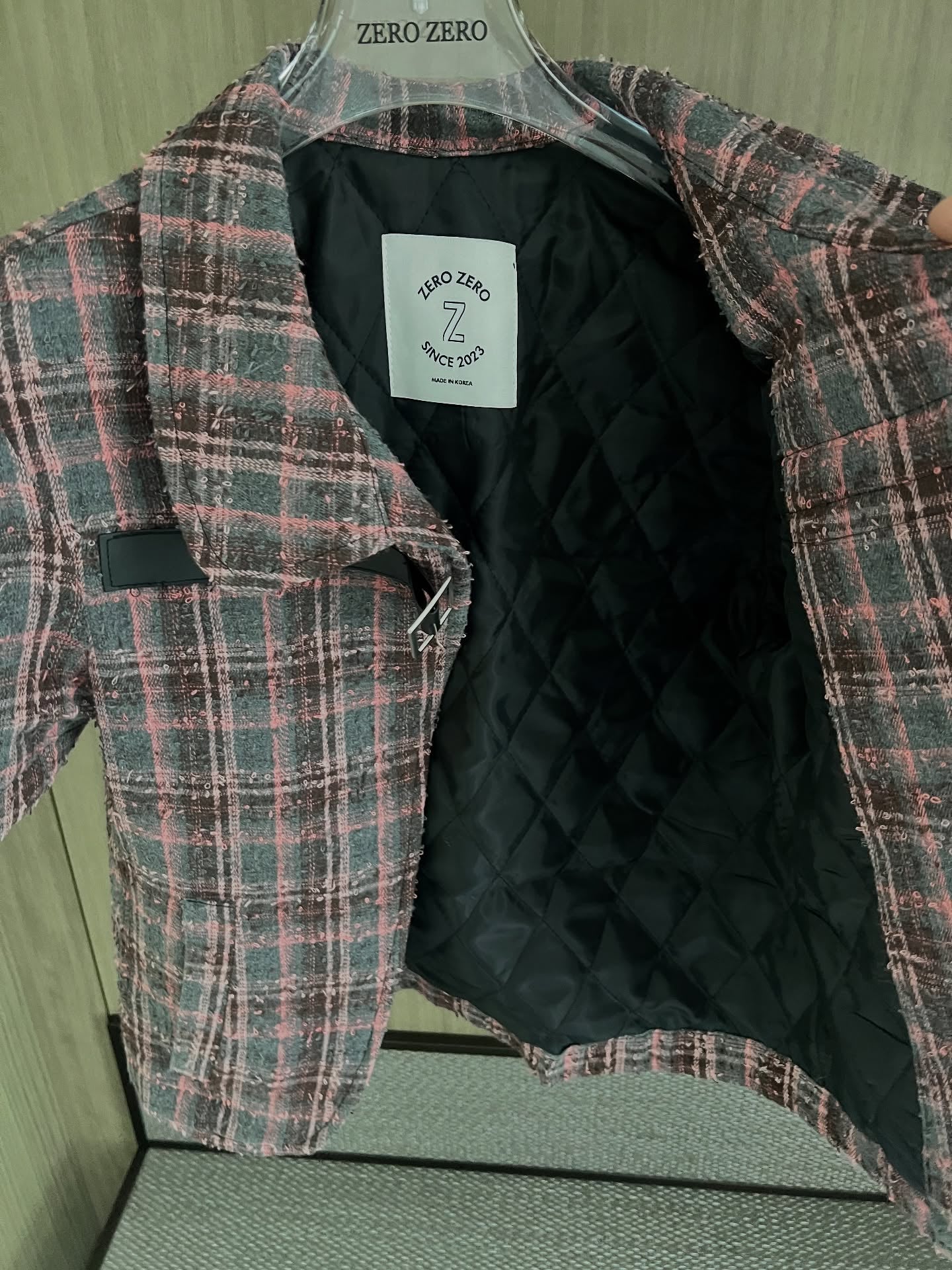 翻領格紋設計感小香風短袖外套