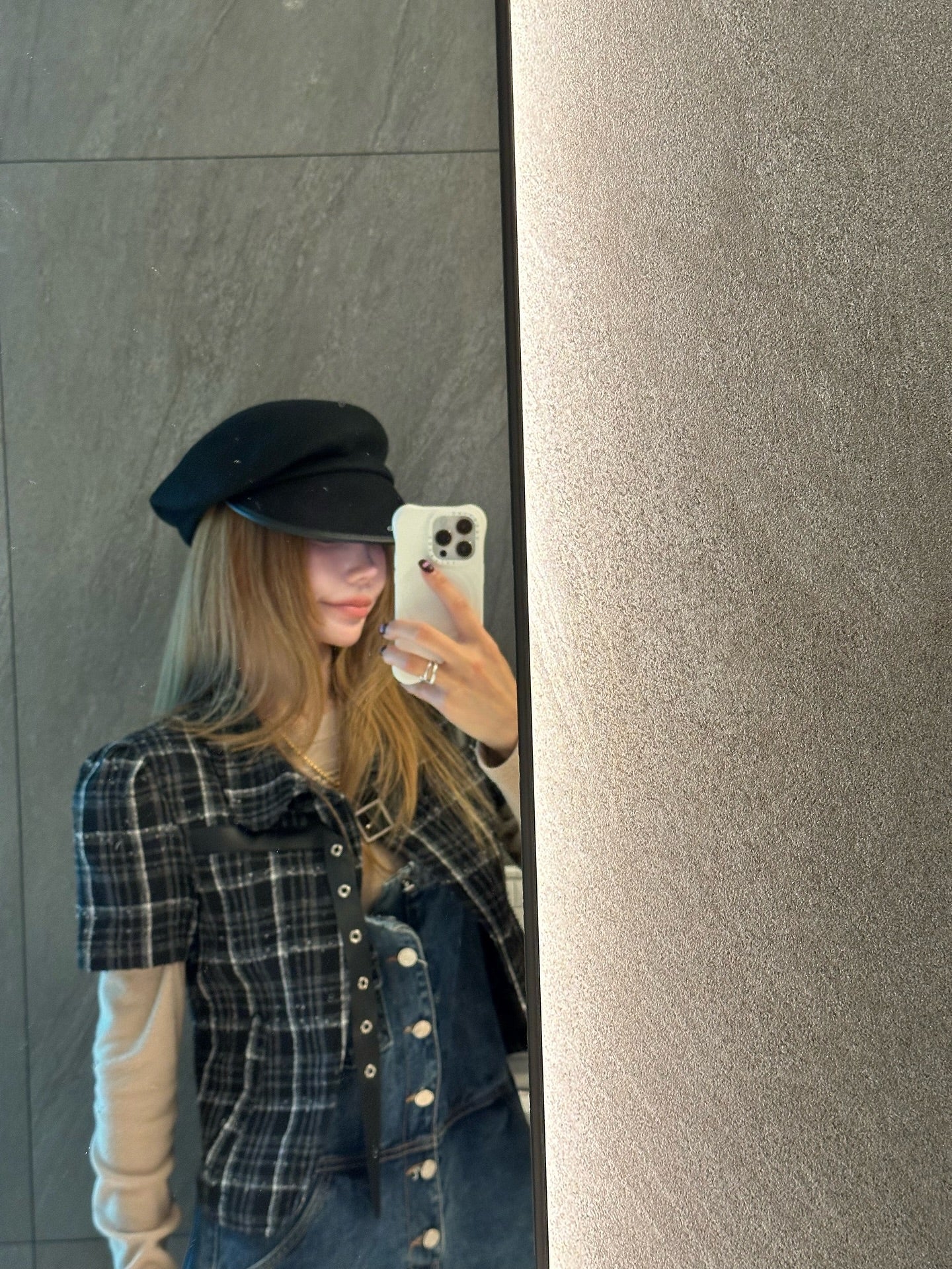 翻領格紋設計感小香風短袖外套