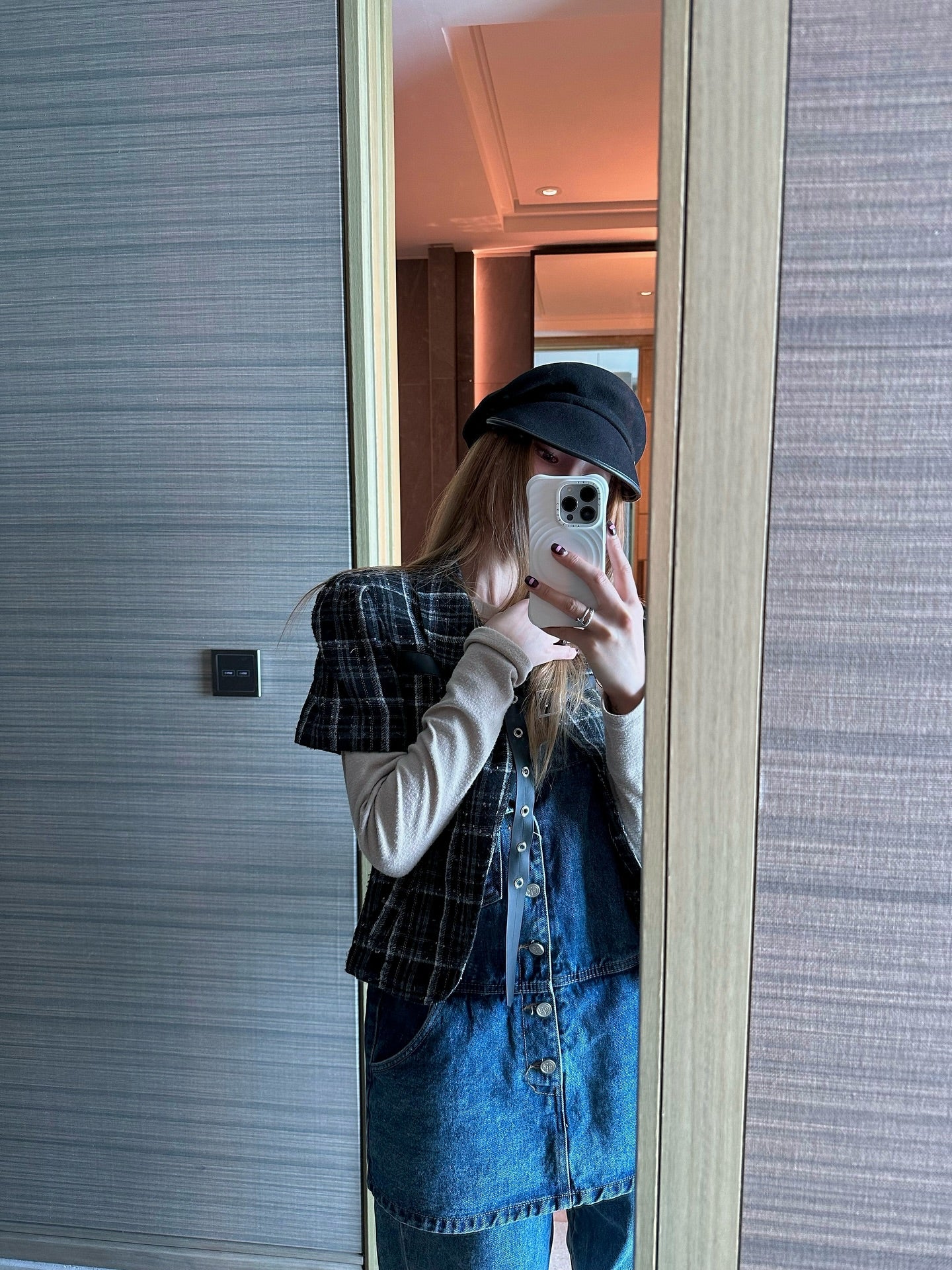 翻領格紋設計感小香風短袖外套