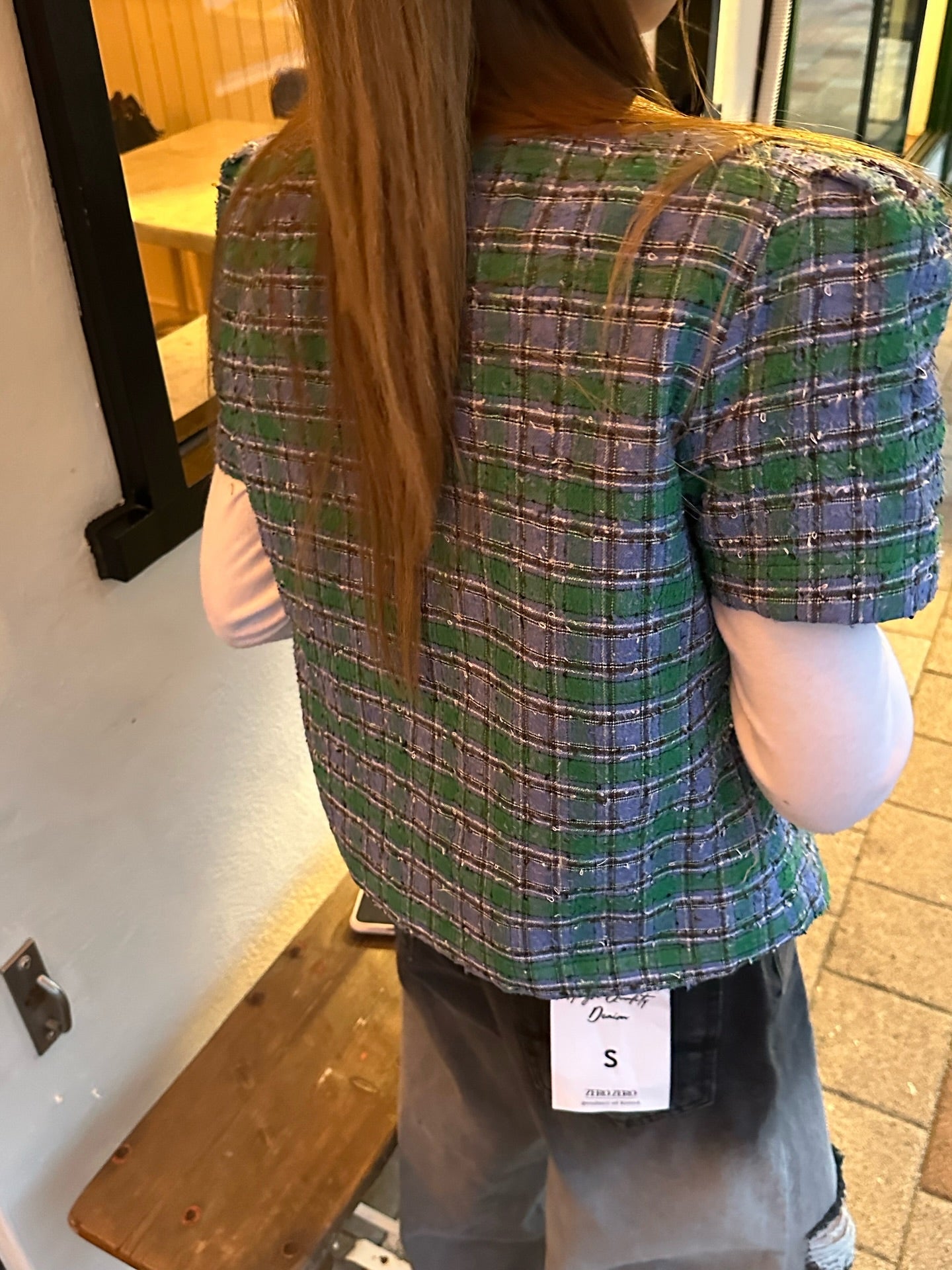 翻領格紋設計感小香風短袖外套